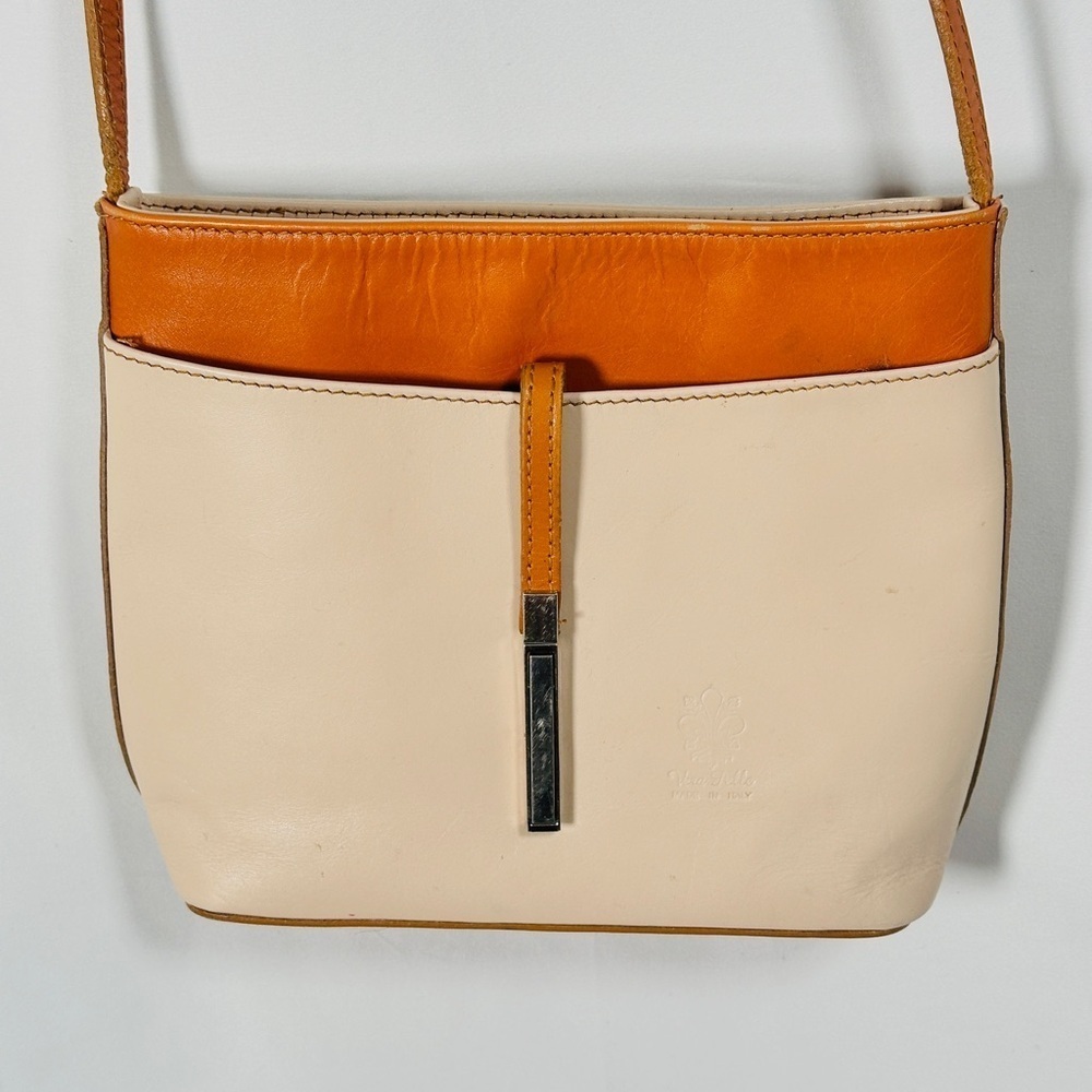 Vera Pelle Italian Leather Crossbody Cream Tan Two-Tone Minimalist Quiet Luxury - Picture 2 of 11
